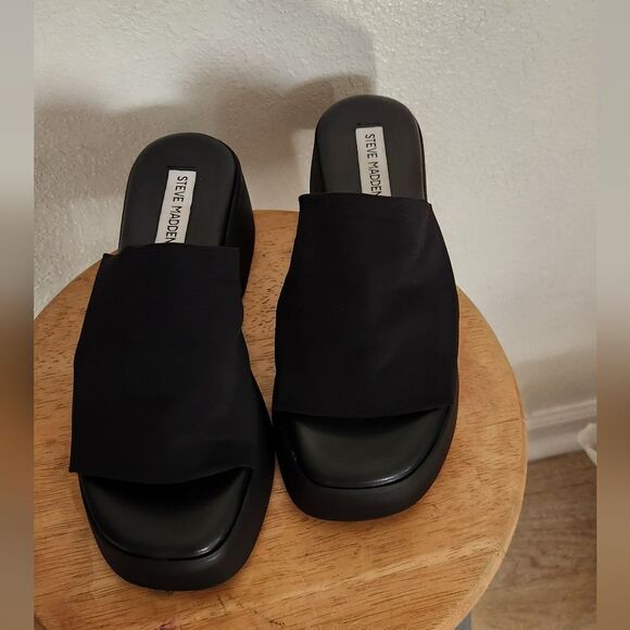 NWOT Steve Madden Women's Slinky30 Platform Sandal Size 39 in Black - Picture 3 of 14